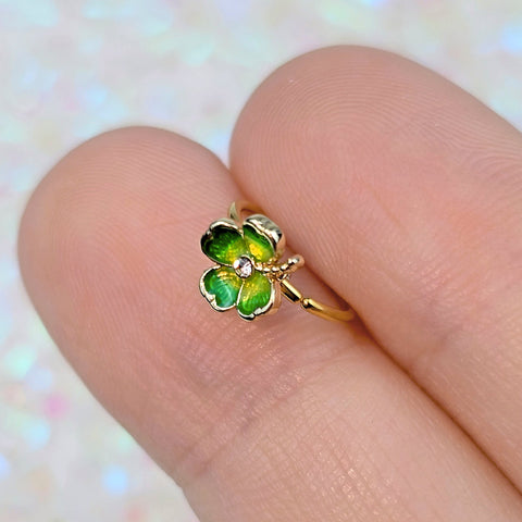 20G 5/16 Clear Gem Gold Tone Lucky Shamrock Nose Hoop
