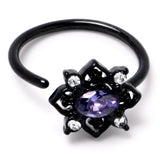 20G 5/16 Purple Gem Black Scrolling Hearts Nose Hoop