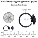 20G 5/16 Purple Gem Black Scrolling Hearts Nose Hoop