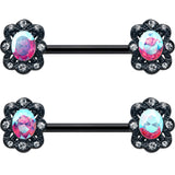 14G 9/16 Aurora Gem Black Filigree Fantasy Barbell Nipple Ring Set