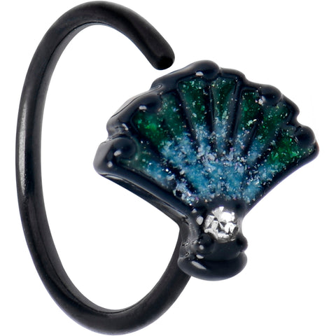 20G 5/16 Clear CZ Gem Black Serenity Ocean Magic Shell Nose Hoop