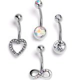 Clear Aurora Gem Heart Infinity Belly Ring Set of 4