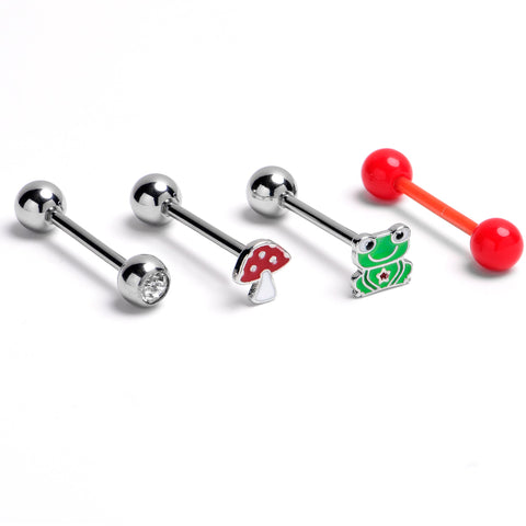 14G 5/8 Whimsical Mushroom Frog Tongue Ring Set of 4