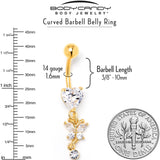 Clear CZ Gem Gold Tone Heart For Butterfly Dangle Belly Ring