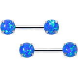 14G 1/2 Blue Synthetic Opal Threadless Barbell Nipple Ring Set