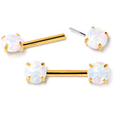 14G 1/2 White Synthetic Opal Gold Tone Threadless Nipple Ring Set