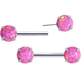 14G 1/2 Pink Synthetic Opal Threadless Barbell Nipple Ring Set
