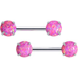 14G 1/2 Pink Synthetic Opal Threadless Barbell Nipple Ring Set