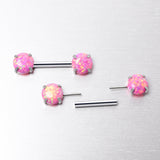 14G 1/2 Pink Synthetic Opal Threadless Barbell Nipple Ring Set