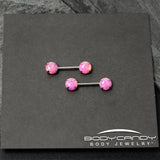 14G 1/2 Pink Synthetic Opal Threadless Barbell Nipple Ring Set