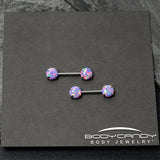 14G 1/2 Purple Synthetic Opal Threadless Barbell Nipple Ring Set