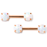 14G 1/2 White Synthetic Opal Rose Hue Threadless Nipple Ring Set