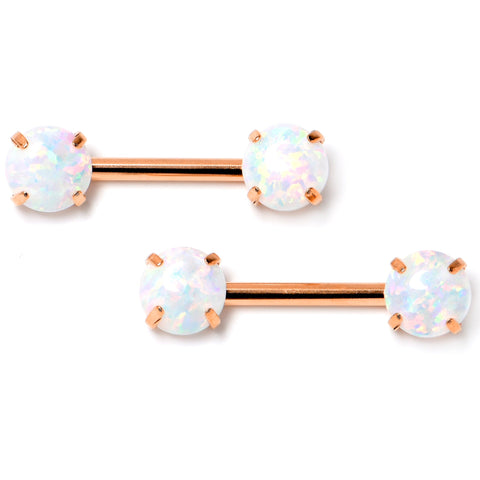 14G 1/2 White Synthetic Opal Rose Hue Threadless Nipple Ring Set
