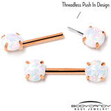 14G 1/2 White Synthetic Opal Rose Hue Threadless Nipple Ring Set