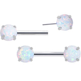 14G 1/2 White Synthetic Opal Threadless Barbell Nipple Ring Set