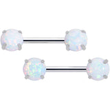 14G 1/2 White Synthetic Opal Threadless Barbell Nipple Ring Set