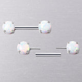 14G 1/2 White Synthetic Opal Threadless Barbell Nipple Ring Set