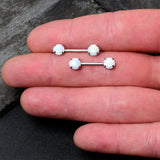 14G 1/2 White Synthetic Opal Threadless Barbell Nipple Ring Set