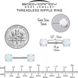 14G 1/2 White Synthetic Opal Threadless Barbell Nipple Ring Set