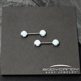 14G 1/2 White Synthetic Opal Threadless Barbell Nipple Ring Set