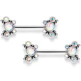 14G 9/16 Aurora CZ Gem Circles Threadless Barbell Nipple Ring Set