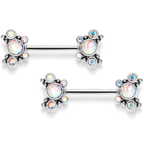 14G 9/16 Aurora CZ Gem Circles Threadless Barbell Nipple Ring Set