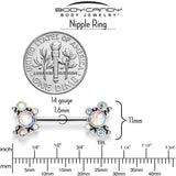 14G 9/16 Aurora CZ Gem Circles Threadless Barbell Nipple Ring Set