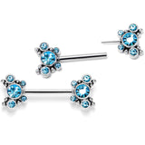14G 9/16 Blue CZ Gem Circles Threadless Barbell Nipple Ring Set