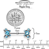 14G 9/16 Blue CZ Gem Circles Threadless Barbell Nipple Ring Set