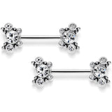 14G 9/16 Clear CZ Gem Circles Threadless Barbell Nipple Ring Set