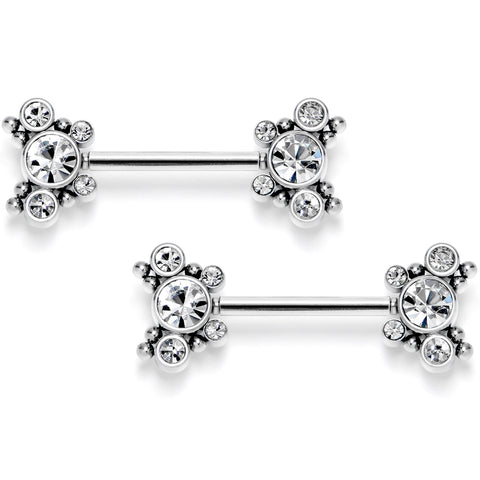 14G 9/16 Clear CZ Gem Circles Threadless Barbell Nipple Ring Set