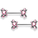 14G 9/16 Pink CZ Gem Circles Threadless Barbell Nipple Ring Set