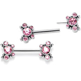 14G 9/16 Pink CZ Gem Circles Threadless Barbell Nipple Ring Set