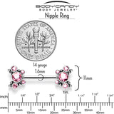 14G 9/16 Pink CZ Gem Circles Threadless Barbell Nipple Ring Set