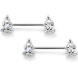14G 9/16 Clear CZ Gem Style Threadless Barbell Nipple Ring Set