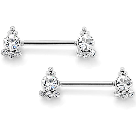 14G 9/16 Clear CZ Gem Style Threadless Barbell Nipple Ring Set