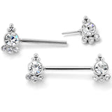 14G 9/16 Clear CZ Gem Style Threadless Barbell Nipple Ring Set