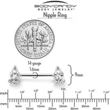 14G 9/16 Clear CZ Gem Style Threadless Barbell Nipple Ring Set