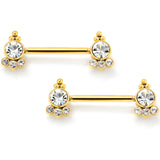 14G 9/16 Clear CZ Gem Gold Tone Style Threadless Nipple Ring Set