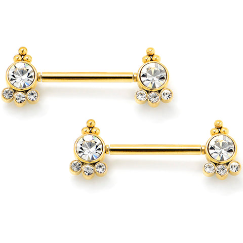 14G 9/16 Clear CZ Gem Gold Tone Style Threadless Nipple Ring Set