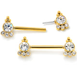 14G 9/16 Clear CZ Gem Gold Tone Style Threadless Nipple Ring Set