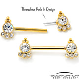 14G 9/16 Clear CZ Gem Gold Tone Style Threadless Nipple Ring Set