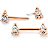 14G 9/16 Clear CZ Gem Rose Gold Tone Style Threadless Nipple Ring Set