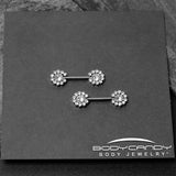 14G 9/16 Clear CZ Gem Flower Threadless Barbell Nipple Ring Set
