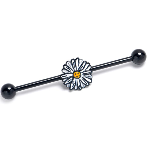 14G Black Pretty Daisy Flower Industrial Barbell 38mm