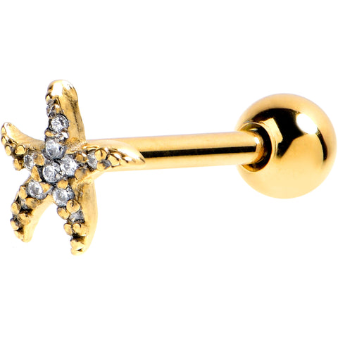 Clear CZ Gem Gold Tone Lush Starfish Barbell Tongue Ring