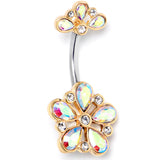 Aurora Clear Gem Filigree Flower Fantasy Double Mount Belly Ring