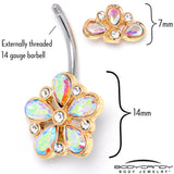 Aurora Clear Gem Filigree Flower Fantasy Double Mount Belly Ring
