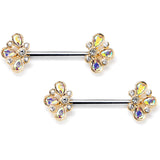 14G 9/16 Aurora Gem Golden Crown Deluxe Barbell Nipple Ring Set