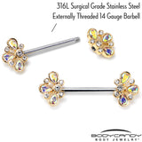 14G 9/16 Aurora Gem Golden Crown Deluxe Barbell Nipple Ring Set